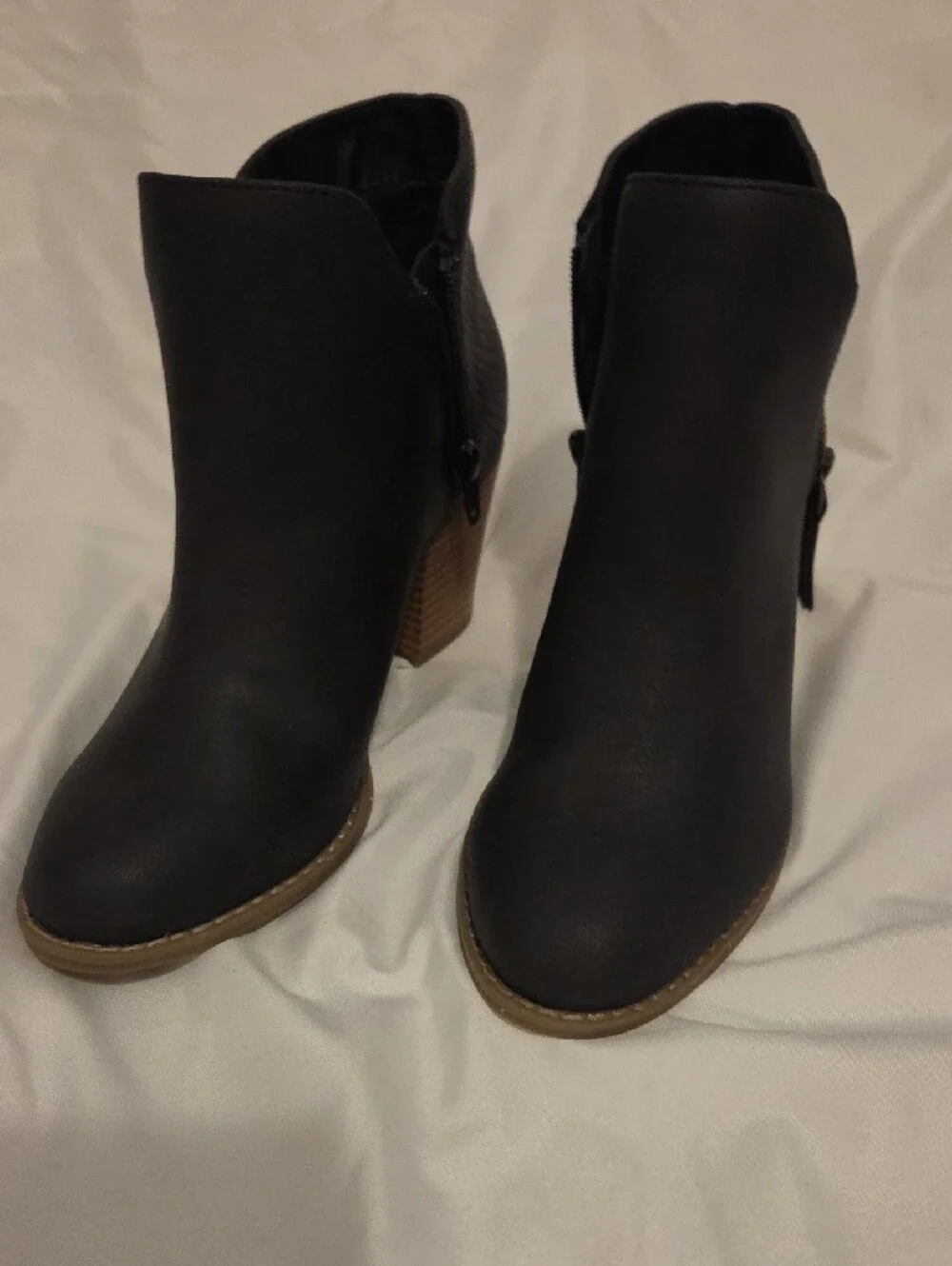a.n.a Black Ankle Booties with Stacked Brown Heel